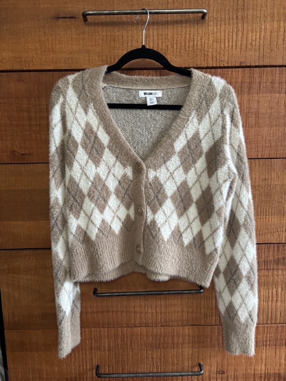 William Rast Cozy Fuzzy Argyle Cardigan Size Small